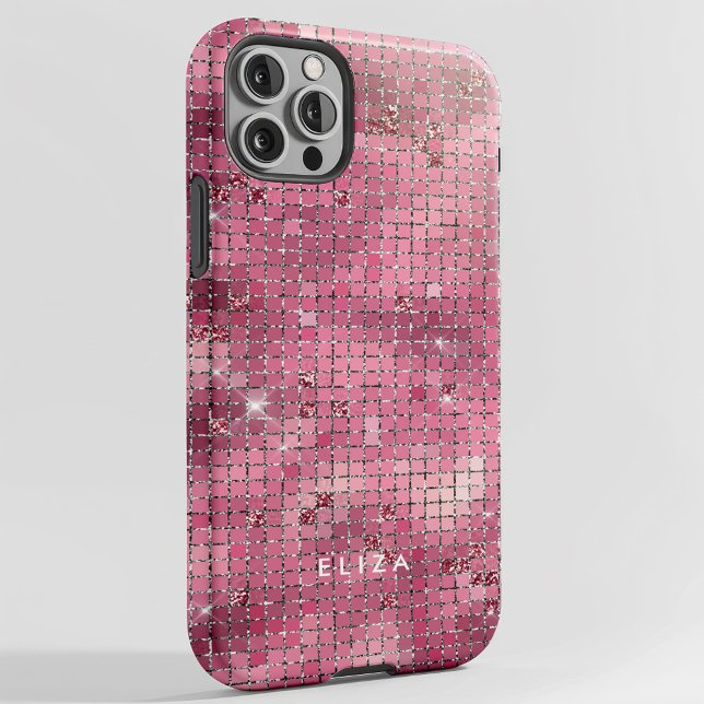 Coques Case-Mate iPhone Rétro Pink Disco Mirror | Monogramme (A glam, dark pink disco inspired phone case)