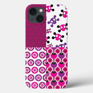 iPhone 13 Case Rétro point de polka de crâne de fleur