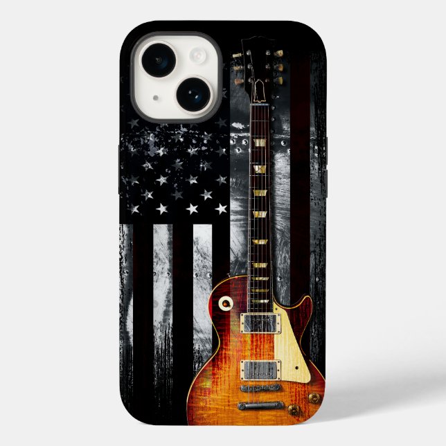 Coques Case-Mate iPhone Retro Rock N Roll American Flag Guitare (Verso)