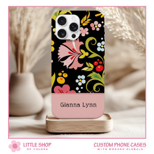 Coque Case-Mate iPhone Rétro Rose Noir Floral Monogrammé