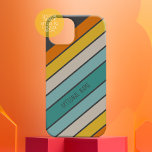 Coque Case-Mate iPhone Retro Sporty rayures turquoise or manuscrit nom<br><div class="desc">Un arc-en-ciel rétro aux couleurs les années 70 inspirées et un motif minimal. Les couleurs turquoise,  orange et or peuvent être changées. Les grandes bandes qui tournent en diagonale en font un look audacieux mais minimal pour votre couverture.</div>