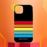 Coque Case-Mate iPhone Retro Stripe Motif Rainbow vintage vibe<br><div class="desc">Ajoutez votre nom à ce design masculin avec des rayures audacieuses. Un design rétro avec une police d'inspiration les années 70 et un motif minimal. Toutes les couleurs peuvent être modifiées. Créez le vôtre et changez les couleurs en votre combinaison préférée.</div>