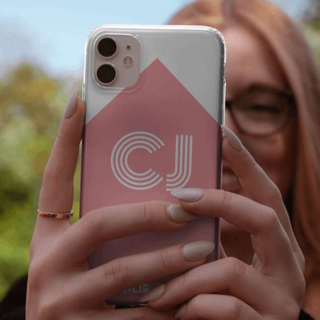 Coques Case-Mate iPhone Retro Stylish Monogramme blanc et rose pâle (Créateur téléchargé)