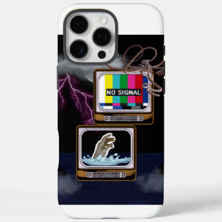 Coque iPhone 16 Pro Max Retro TV No Signal Ocean Storm Surreal Art