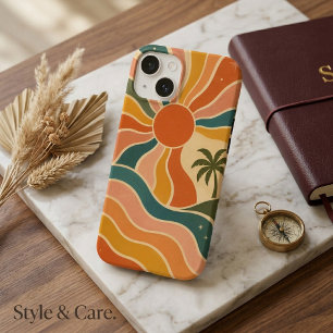 Coque Case-Mate iPhone Rétro Vagues et Palmiers du Coucher de Soleil des 