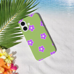 Coque Pour iPhone 16 Retro Vert Violet Floral Whimsy Preppy Hippie