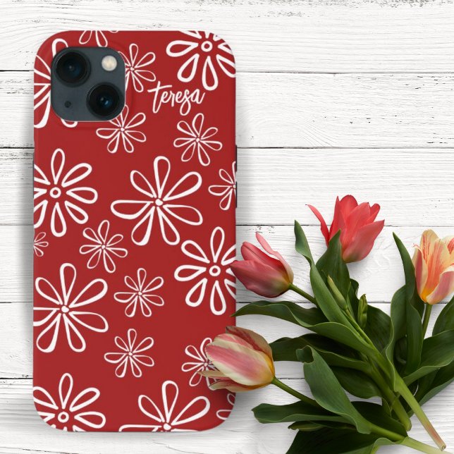 Coques Case-Mate iPhone Retro Vibe Rouge et blanc Floral Custom (Créateur téléchargé)