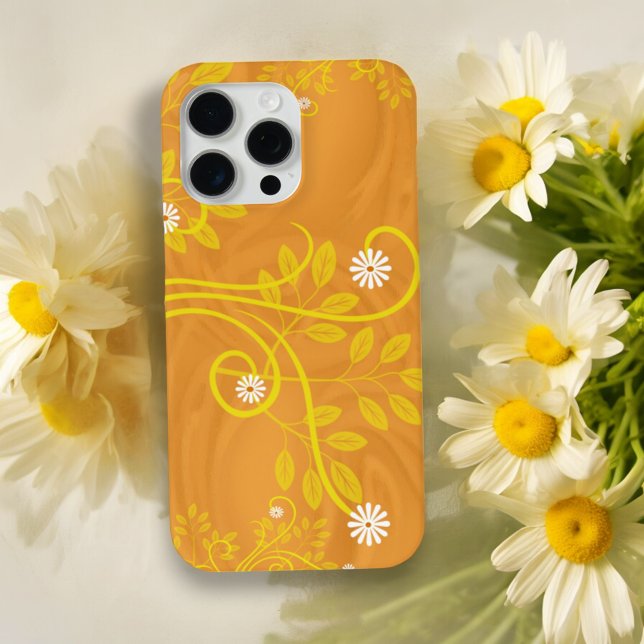 Coques Case-Mate iPhone Retro White Daisy Flowers Yellow Orange (back iPhone cover design)