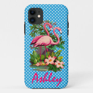 Coque Case-Mate Pour iPhone Rétros Flamants roses et pois Personlized