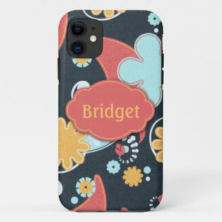 Coque iPhone 11 Rétros floraux - ajoutez un nom -