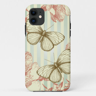 Coque iPhone 11 Rétros papillons vintages et fleurs