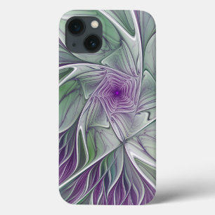 Coque Case-Mate iPhone Rêve de fleurs, Abstrait violet vert Fractal Art
