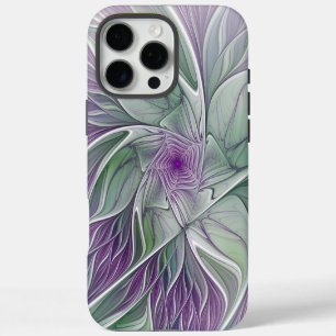 Coque iPhone 16 Pro Max Rêve de fleurs, Abstrait violet vert Fractal Art