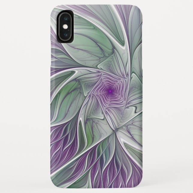 Coques Case-Mate iPhone Rêve de fleurs, Abstrait violet vert Fractal Art (Dos)