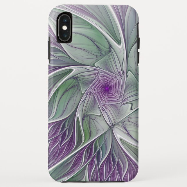 Coques Case-Mate iPhone Rêve de fleurs, Abstrait violet vert Fractal Art (Dos)