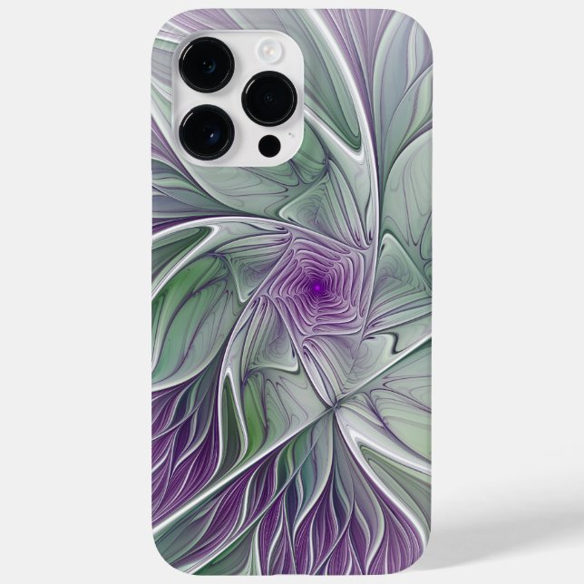 Coques Case-Mate iPhone Rêve de fleurs, Abstrait violet vert Fractal Art (Verso)