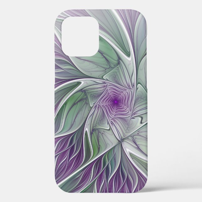 Coques Case-Mate iPhone Rêve de fleurs, Abstrait violet vert Fractal Art (Verso)