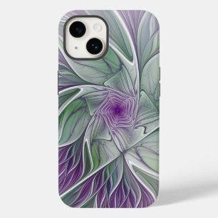 Coque Case-Mate iPhone Rêve de fleurs, Abstrait violet vert Fractal Art