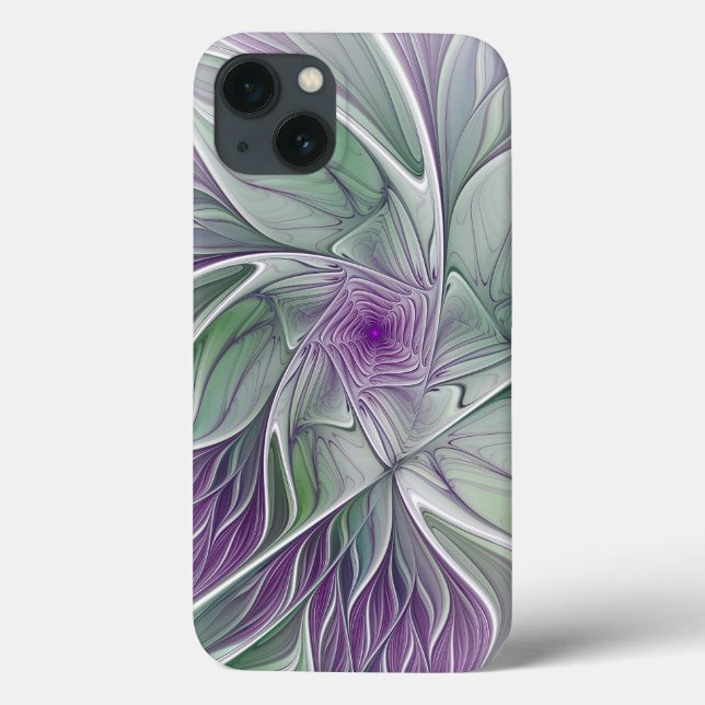 Coques Case-Mate iPhone Rêve de fleurs, Abstrait violet vert Fractal Art (Verso)