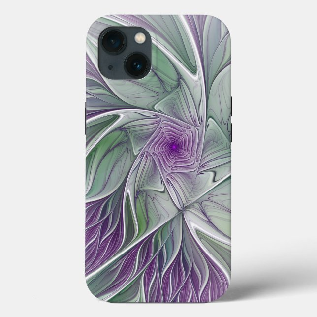 Coques Case-Mate iPhone Rêve de fleurs, Abstrait violet vert Fractal Art (Verso)