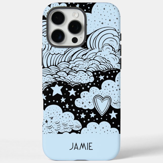 Coques Case-Mate iPhone Rêves célestes Doodles Bleu Noir Personnalisé (Verso)