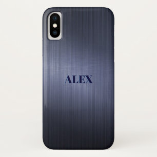 Coque iPhone X Revêtement en aluminium à brosse métallique bleue