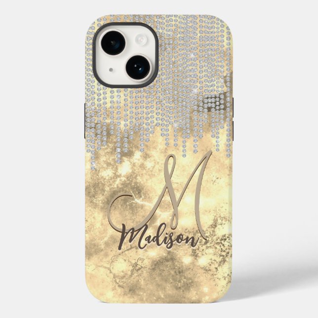 Coques Case-Mate iPhone Rhinestone argenté en or chic gouttes monogramme C (Verso)