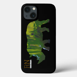 Etui iPhone 13 rhinocéros vert monogrammé