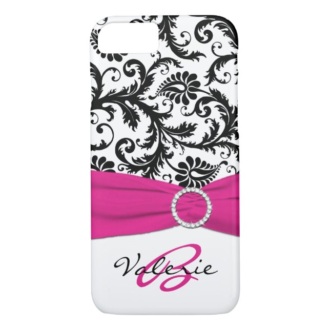 Coques Case-Mate iPhone RIBBON, rose, noir, blanc, Damas florales (Dos)