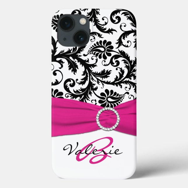 Coques Case-Mate iPhone RIBBON, rose, noir, blanc, Damas florales (Verso)