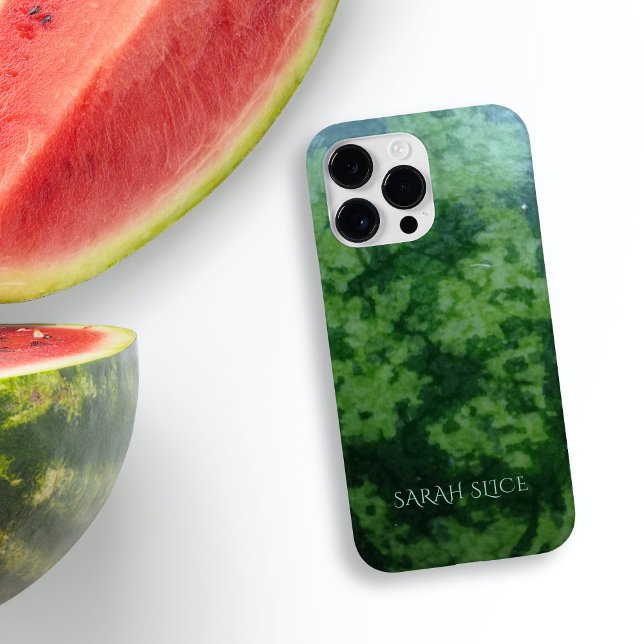 Coques Case-Mate iPhone Rind de Fruit Vert pastèque Monogramme (A fun green watermelon rind phone case with space for your name)