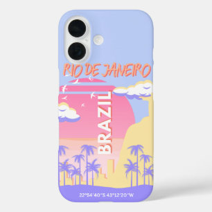 Coque Pour iPhone 16 Rio de Janeiro Brésil Travel Art Blue Poster
