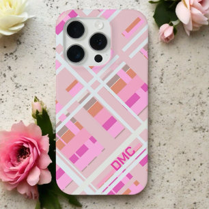 Coque Case-Mate iPhone Robe rose pâle monogramme plaid girenta blanc