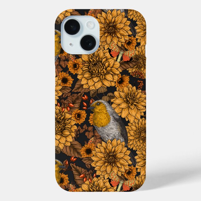 Coques Case-Mate iPhone Robins dans le jardin d'automne sur noir (Verso)