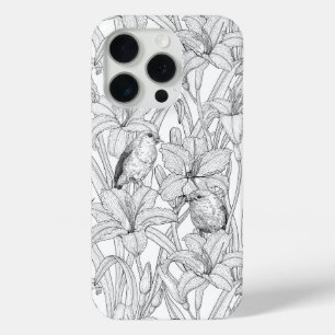 Coque Case-Mate iPhone Robins et fleurs de lys, noir et blanc