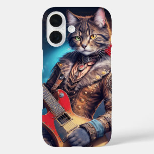 Coque Pour iPhone 16 Rocky Cat jouant de la guitare électrique sur la c