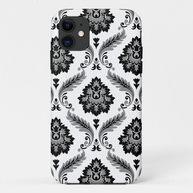 Coques Case-Mate iPhone Rococo Damask Pattern Grey Black White (Dos)