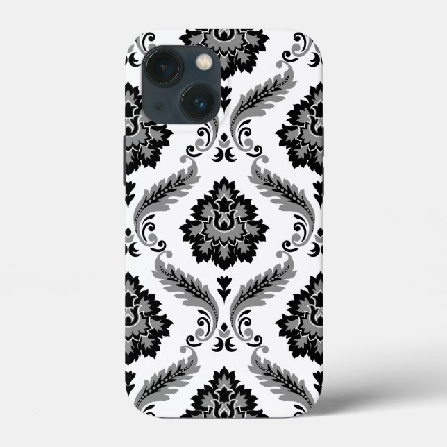 Coques Case-Mate iPhone Rococo Damask Pattern Grey Black White (Verso)