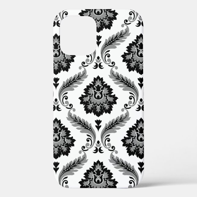 Coques Case-Mate iPhone Rococo Damask Pattern Grey Black White (Verso)