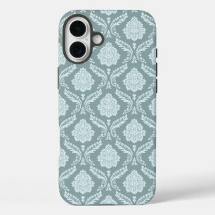 Coque Pour iPhone 16 Plus Rococo Damassé Rpt Motif Œuf de Canard Bleu+Turquo