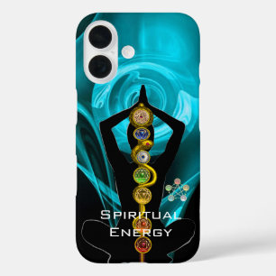 Coques iPhone 16 ROD ASCLEPIUS,7 CHAKRAS YOGA LOTUS POSE Bleu