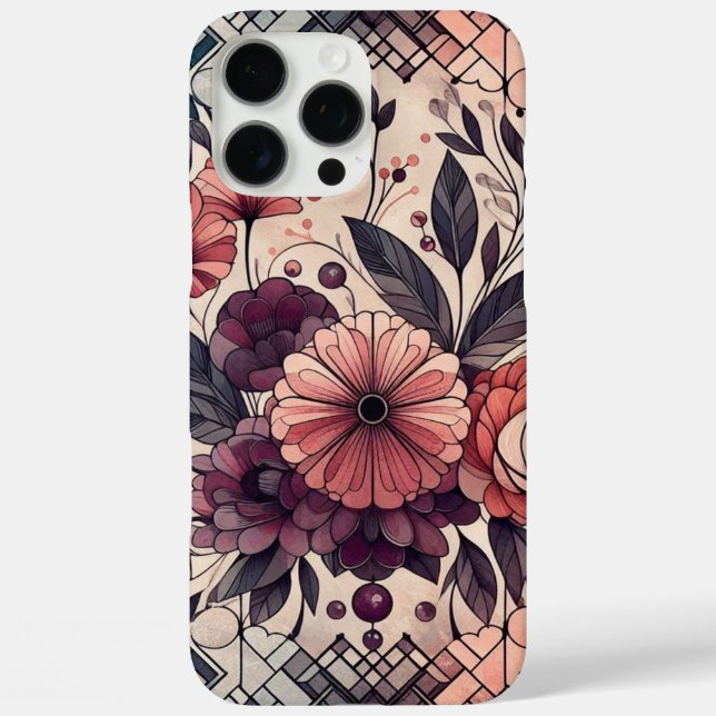 Coques Case-Mate iPhone Romance foncée Bourgogne Art Déco Floral Été (Verso)