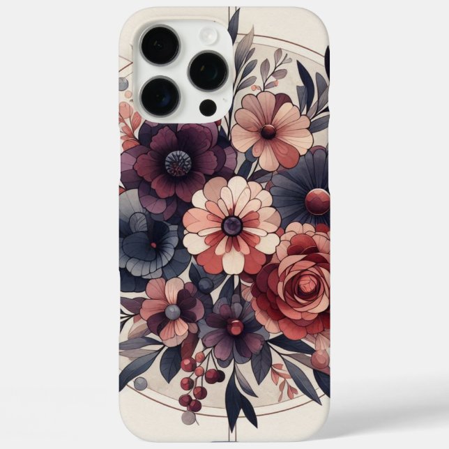 Coques Case-Mate iPhone Romance foncée Bourgogne Art Déco Floral Été (Verso)