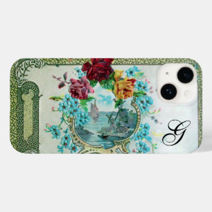 Coque Pour iPhone 14 ROMANTICA Roses rouges, Monogramme floral de paysa