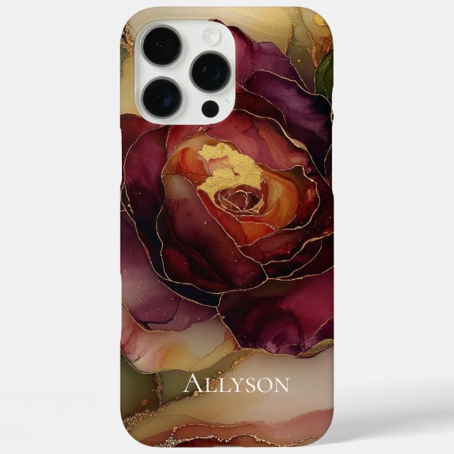 Coques Case-Mate iPhone Romantique Chic Rose Rouge Bourgogne Or Floral (Verso)