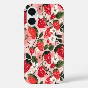 Coque Pour iPhone 16 Romantique Cottagecore Fraise Botanique