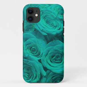 Coque iPhone 11 Romantique élégant turquoise - roses verts