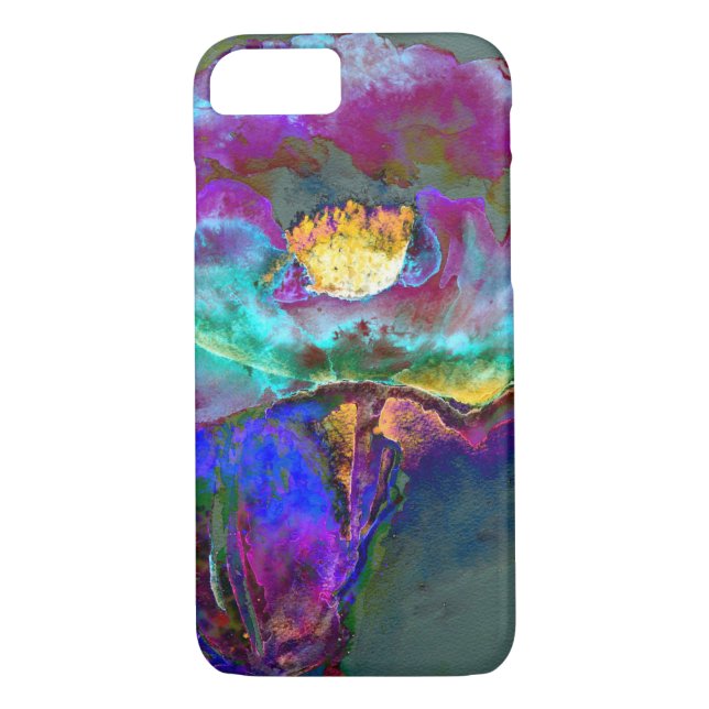 Coques Case-Mate iPhone Romantique élégant violet turquoise peinture de fl (Dos)