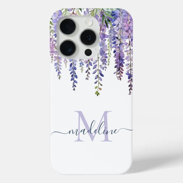 Coques Case-Mate iPhone Romantique Lilac Wisteria Monogramme Nom du script (Verso)