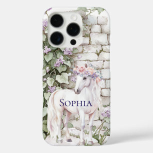 Coque iPhone 16 Pro Romantique rose violet Floral Cheval Briques et Iv